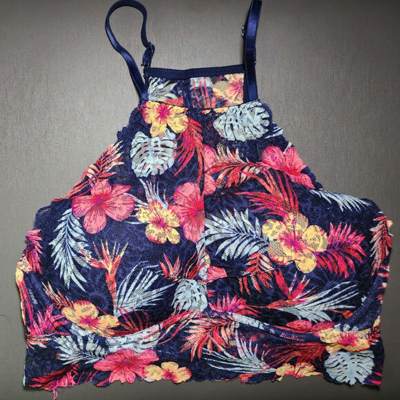 PINK Victoria's Secret Tropical Floral Lace High Neck Bralette - Picture 1 of 11